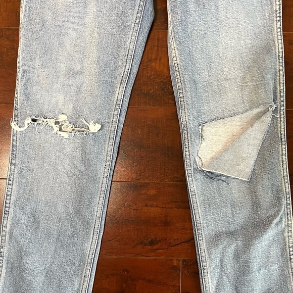 RE/DONE Denim Revolve 80s Slim Straight Jeans Brisk Blue With Rips Size 25 - Picture 6 of 15